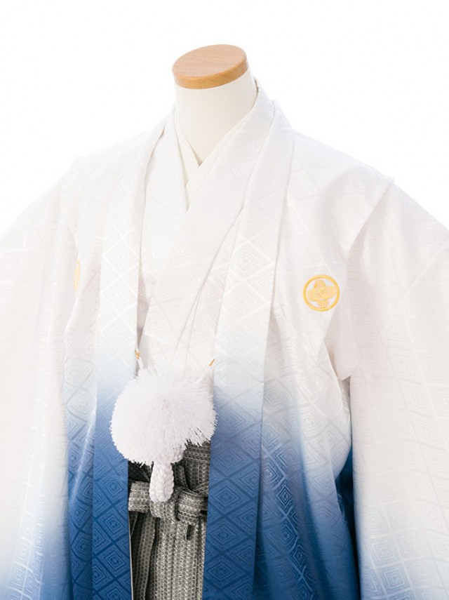 【ジュニア　紋付袴】小学校の卒業式 白紺ぼかし　人気カラー紋付き袴姿がカッコイイ!