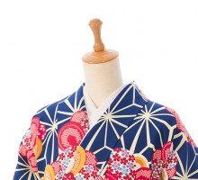 レンタル袴|レトロ麻の葉|158～163㎝|卒業式袴フルセット(ブルー系)|卒業袴(普通サイズ)