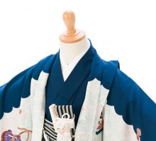 着物 3歳 紺羽織に縞袴 七五三着物レンタルフルセット(ブルー系 )|男の子(三歳・袴)