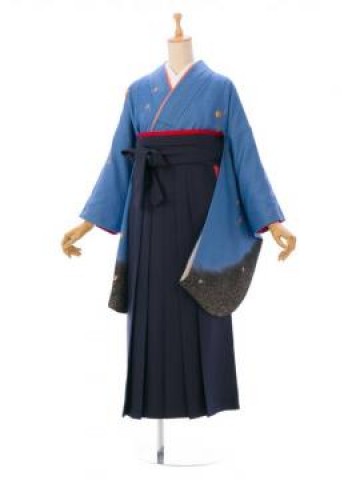 先生 青に袖黒ぼかし鈴柄の卒業式袴フルセット(ブルー系)|卒業袴(普通サイズ)