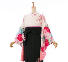 LAISSE PASSE(レッセパッセ)牡丹桜柄の卒業式袴フルセット(白系)|卒業袴(普通サイズ)