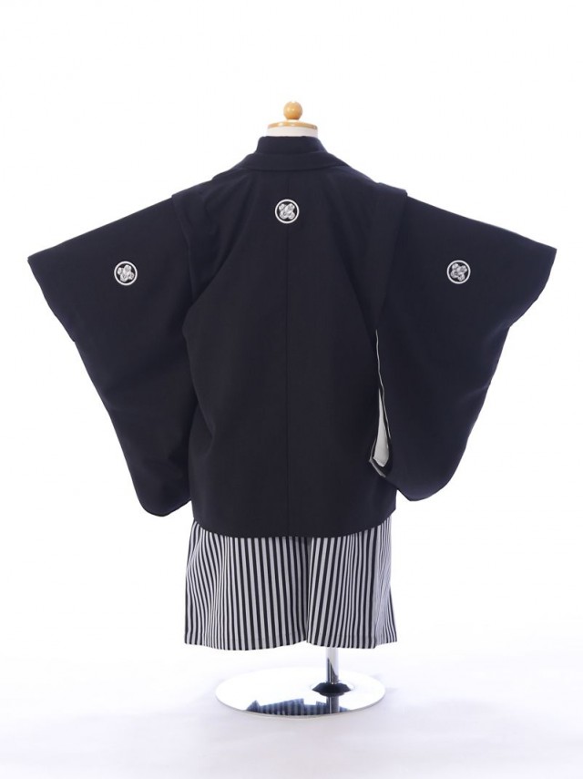 黒紋付縞袴|ミニ3歳　七五三着物レンタルフルセット(黒系)|男の子(三歳)