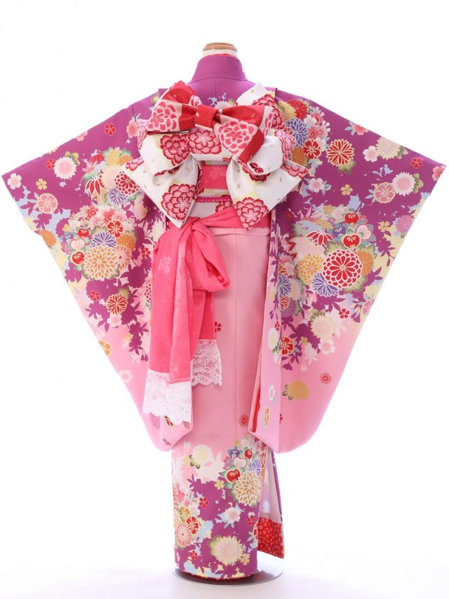 E-7-058【七五三　7歳　女の子】大人気[花わらべ]キュートなピンクにあふれる花の丸　