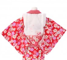 鞠刺繍　桜柄の赤ちゃん着物(被布)フルセット(白/赤系)|女の子0〜2歳