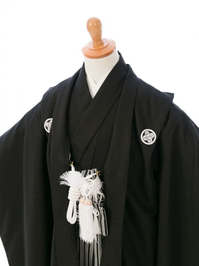 黒紋付|太閤縞袴|着物|七五三着物(黒系)|男の子 110cm〜120cm【HAOK540】