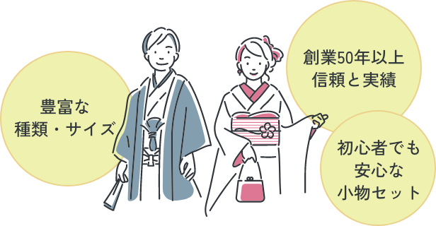 豊富な種類・サイズ、創業50年以上のe-きものレンタル